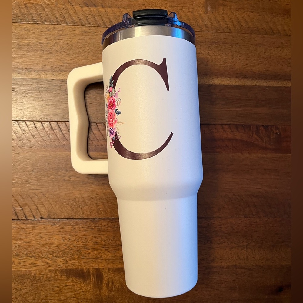 Floral Monogram C Tumbler with Handle